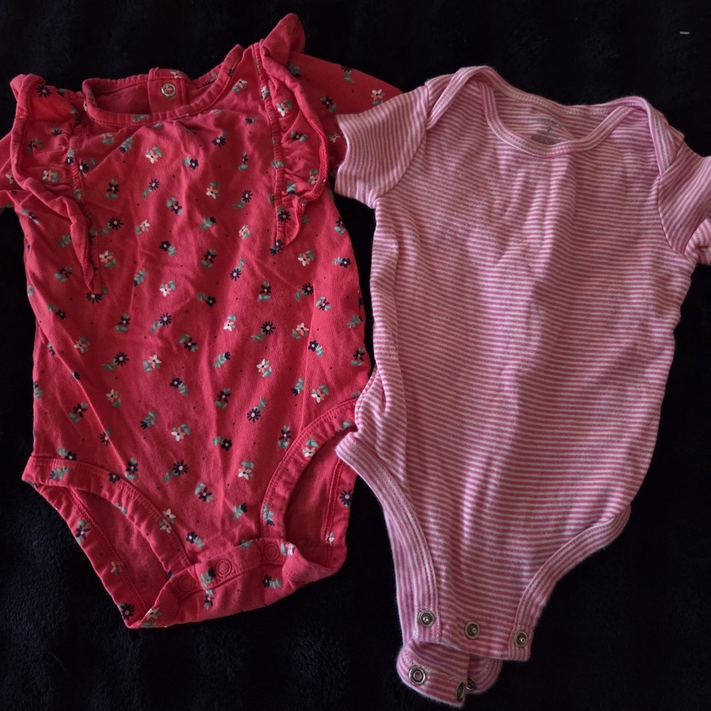 Carter's Red Floral and Pink Striped Bodysuits